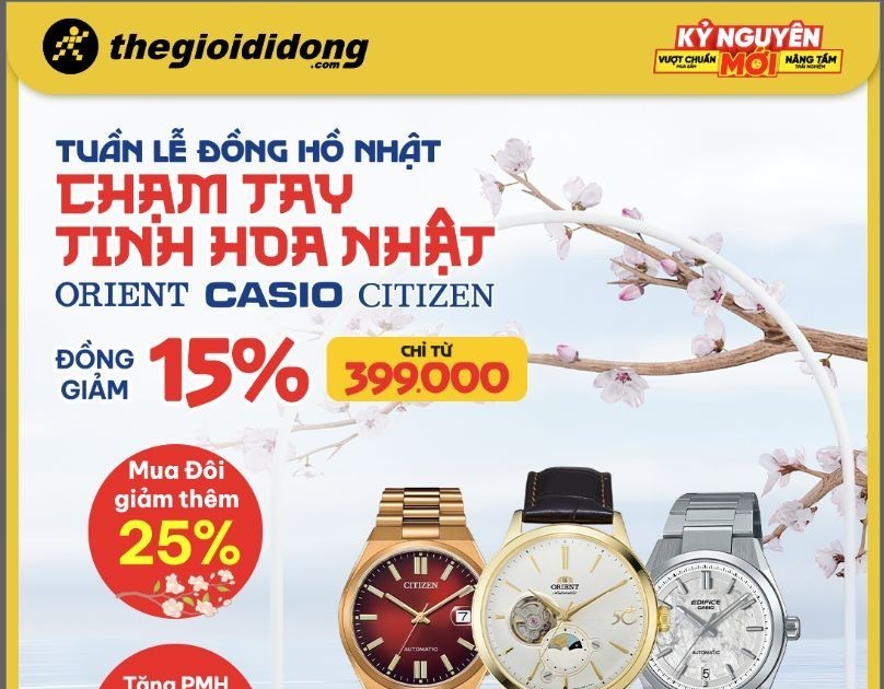 Tuần lễ Đồng hồ Nhật - Chạm tay tinh hoa: Rinh siêu phẩm, Trúng deal to tại Thế Giới Di Động