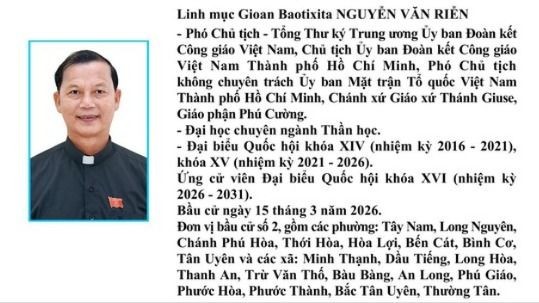 Chương trình hành động của Linh mục Gioan Baotixita Nguyễn Văn Riễn ứng cử ĐBQH khóa XVI