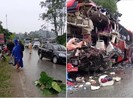 Đầu xe khách biến dạng sau va chạm với ô tô tải
