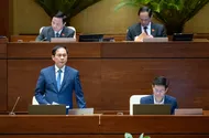 Bộ trưởng Bộ Ngoại giao Bùi Thanh Sơn (đứng) trả lời chất vấn các đại biểu vào chiều 18-3.