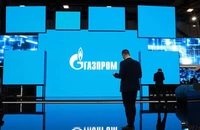 Logo của tập đoàn Gazprom tại diễn đàn khí đốt quốc tế Saint Petersburg tại thành phố Saint Petersburg (Nga) vào ngày 15-9. Ảnh: REUTERS