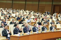 Các đồng chí lãnh đạo Đảng, Nhà nước và đại biểu tham dự Hội nghị tổng kết thực hiện Nghị quyết 18-NQ/TW.