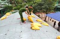 Công an ở Đà Nẵng giúp dân chằng chống nhà cửa, yên tâm ứng phó bão số 13
