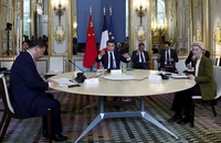Ảnh: Ông Tập hội đàm cùng ông Macron và Chủ tịch Ủy ban châu Âu