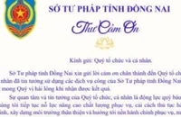 Sở Tư pháp tỉnh Đồng Nai gửi thư cảm ơn người dân sau khi giải quyết thủ tục hành chính