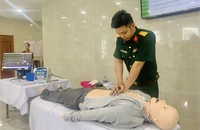Bác sĩ BV Quân y 175 sơ cấp cứu trên mô hình. Ảnh: THẢO PHƯƠNG