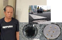 Nghi phạm Nguyễn Văn Thái trộm hàng loạt nắp chắn rác trên cầu Thủ Thiêm 2 và đơn vị thi công phải thay bằng nắp gỗ.