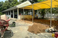 Công trình xây dựng nhà xe của Trường THCS Cát Lái, TP Thủ Đức nhận được sự hỗ trợ từ các phụ huynh.