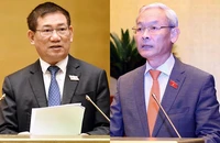 Bộ trưởng Bộ Tài chính Hồ Đức Phớc báo cáo và Chủ nhiệm Ủy ban Tài chính - Ngân sách Quốc hội Nguyễn Phú Cường báo cáo thẩm tra về việc thực hiện Nghị quyết 54/2017.