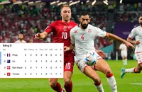 “Trái tim” Eriksen (10) của Đan Mạch gặp khó khăn với thời tiết khắc nghiệt ở Qatar.