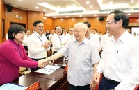 Tổng Bí thư Nguyễn Phú Trọng làm việc với Ban Thường vụ Thành ủy và lãnh đạo chủ chốt TP.HCM vào ngày 23-9-2022. 