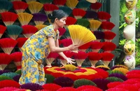Bà Tôn Nữ Ánh Tuyết tại gian hàng của mình.