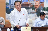 Trưởng ban Dân nguyện Dương Thanh Bình trình bày báo cáo tại phiên họp.