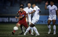 Hùng Dũng trong một trận đấu Việt Nam thắng Philippines.