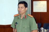 Thượng tá Lê Mạnh Hà, Phó Trưởng phòng Tham mưu Công an TP.HCM, tại buổi họp báo.