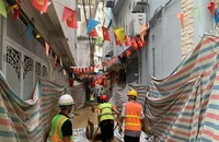 Máy đào hầm Metro Nhổn - Ga Hà Nội lại gây phun trào bùn ở phố Giang Văn Minh