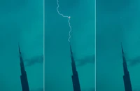 Sét đánh trúng đỉnh toà nhà Burj Khalifa ở Dubai (UAE) tối 18-12. Ảnh chụp màn hình: INSTAGRAM @faz3