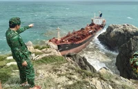 Tàu sắt nước ngoài trôi dạt vào đảo Cù Lao Chàm (TP Hội An, Quảng Nam). Ảnh: AM