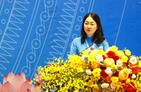 Bà Nguyễn Kim Loan, Chủ tịch Liên đoàn lao động tỉnh Bình Dương phát biểu khai mạc đại hội Công đoàn. Ảnh: LA