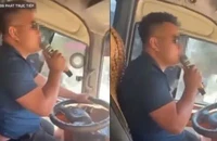 Xử phạt tài xế xe khách vừa lái xe vừa hát karaoke