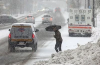 Bão tuyết tại TP Hazleton (bang Pennsylvania, Mỹ) vào ngày 22-12. Ảnh: AP