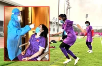 Các nữ tuyển thủ Việt Nam tại Asian Cup mỗi ngày đều test COVID-19 và có ngày chỉ có ba cầu thủ âm tính tập luyện được ngoài sân. Ảnh: BHL