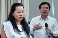TS Tăng Thị Thiệm, Vụ Kế hoạch tổng hợp, Thanh tra Chính phủ (trái) và PGS-TS Lê Đình Thanh, Giám đốc BV Thống Nhất, tại hội thảo. Ảnh: BẢO PHƯƠNG