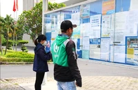 Người lao động đang đọc các thông tin tuyển dụng lao động cuối năm tại KCX Tân Thuận, quận 7, TP.HCM. Ảnh: VÕ THƠ
