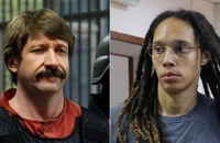 Trùm buôn vũ khí Viktor Bout (bên trái) và nữ ngôi sao bóng rổ Brittney Griner (bên phải). ẢNH: REUTERS
