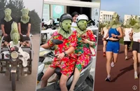 Video: Vui lạ 'khẩu trang lá sen' chống nắng