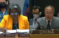 Đại sứ Mỹ tại LHQ Linda Thomas-Greenfield (trái) và Đại sứ Trung Quốc tại LHQ Trương Quân. Ảnh: AFP