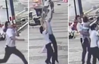 Anh Trầm Đông đã đỡ được bé gái rơi từ mái tôn tầng 1, sau khi bé rơi khỏi một cửa sổ tầng 5 chung cư. Ảnh: WEIBO