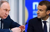 Tổng thống Nga Vladimir Putin (trái) và người đồng cấp Pháp Emmanuel Macron. Ảnh: AA