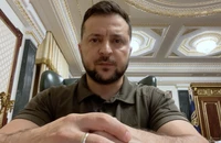 Tổng thống Ukraine - ông Vladimir Zelensky trong buổi phát biểu đêm 28-8. ẢNH: PRESIDENT OF UKRAINE OFFICIAL WEBSITE