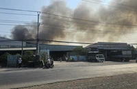 Long An: Cháy nhà máy xay xát lúa gạo cặp quốc lộ 62