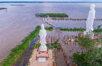 Độc đáo ngôi chùa Núi Nổi giữa nước lũ miền Tây
