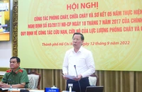 Chủ tịch UBND TP.HCM Phan Văn Mãi phát biểu tại hội nghị trực tuyến. Ảnh: TUYẾT DÂN