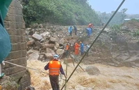 Thót tim 'bà bầu 37 tháng' vượt suối bằng cầu tạm