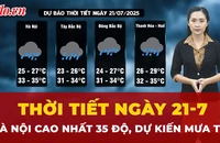 Thời tiết ngày 21-7: Miền Bắc mưa to cục bộ, Hà Nội cao nhất 35 độ