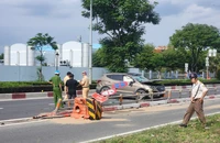 TP.HCM: Ô tô tông hàng loạt cọc tiêu, biển báo giao thông trong Khu Công nghệ cao