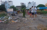 Chiếc xe máy bốc cháy ở bãi đất trống sau khi người điều khiển rời đi