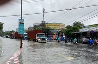 Đà Nẵng: CSGT chốt chặn ở nhiều tuyến quốc lộ bị ngập nước để điều tiết giao thông