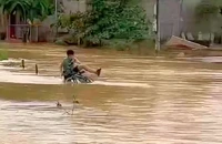 Học sinh lớp 7 bị lũ cuốn khi đạp xe qua đường ngập nước