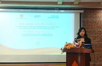 Bà Ngô Diệu Linh, Phó vụ trưởng Vụ Bình đẳng giới Bộ LĐ-TB & XH phát biểu trong buổi tập huấn. Ảnh: NGUYỄN HIỀN