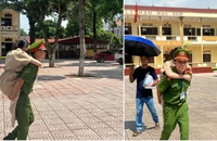 Trung úy công an cõng thí sinh khuyết tật tới phòng thi nhận cơn mưa lời khen