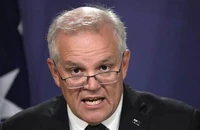 Thủ tướng Úc Scott Morrison phát biểu trong một cuộc họp báo ở Sydney, ngày 23-2.