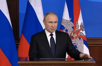 Tổng thống Nga Vladimir Putin phát biểu trong cuộc họp với các quan chức quốc phòng cấp cao hôm 21-12.