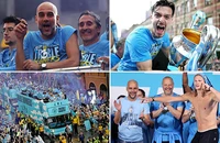 Man City diễu hành ăn mừng cú ăn ba lịch sử giữa cơn mưa xối xả