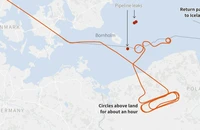 Lộ trình chiếc máy bay của Hải quân Mỹ ở khu vực biển Baltic ngày 26-9. Minh họa: REUTERS