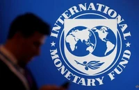 Logo của Quỹ Tiền tệ Quốc tế (IMF) tại Hội nghị Thường niên IMF - WB 2018 ở đảo Bali, (Indonesia) ngày 12-10-2018. Ảnh: REUTERS